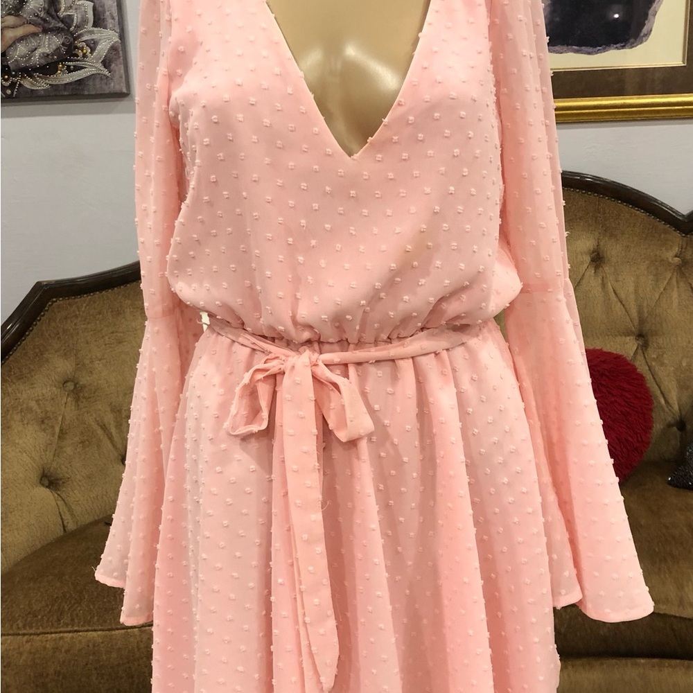 Lovers + Friends Blush Pink Textured V-Neck Tie-Waist Dress XS